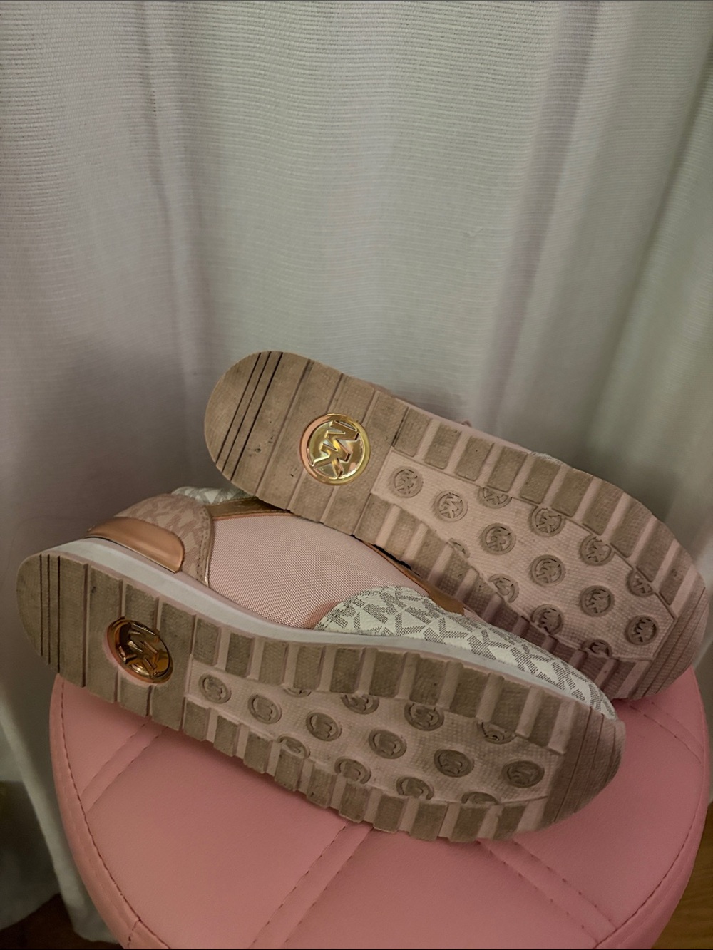 Michael Kors Blush Pink and Metallic Gold Logo Sneakers - Picture 5 of 5